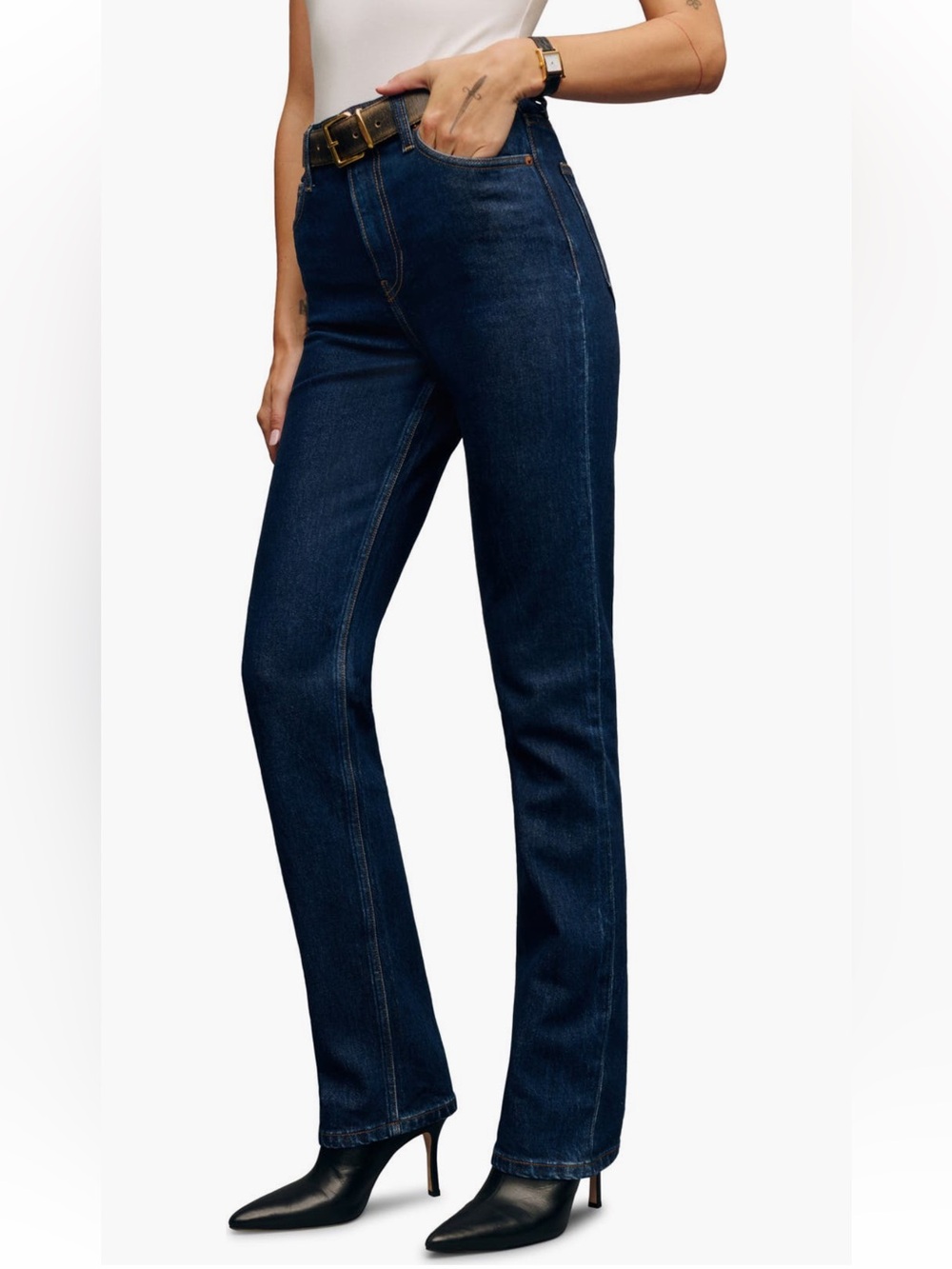 Reformation Jax Stretch High Rise Straight Jeans Seneca Dark Wash NWT Size 27